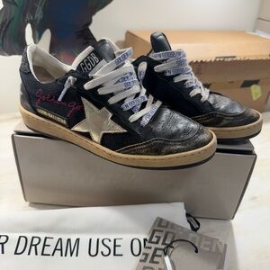 Golden Goose Black and Silver Sneakers with Pink Detail